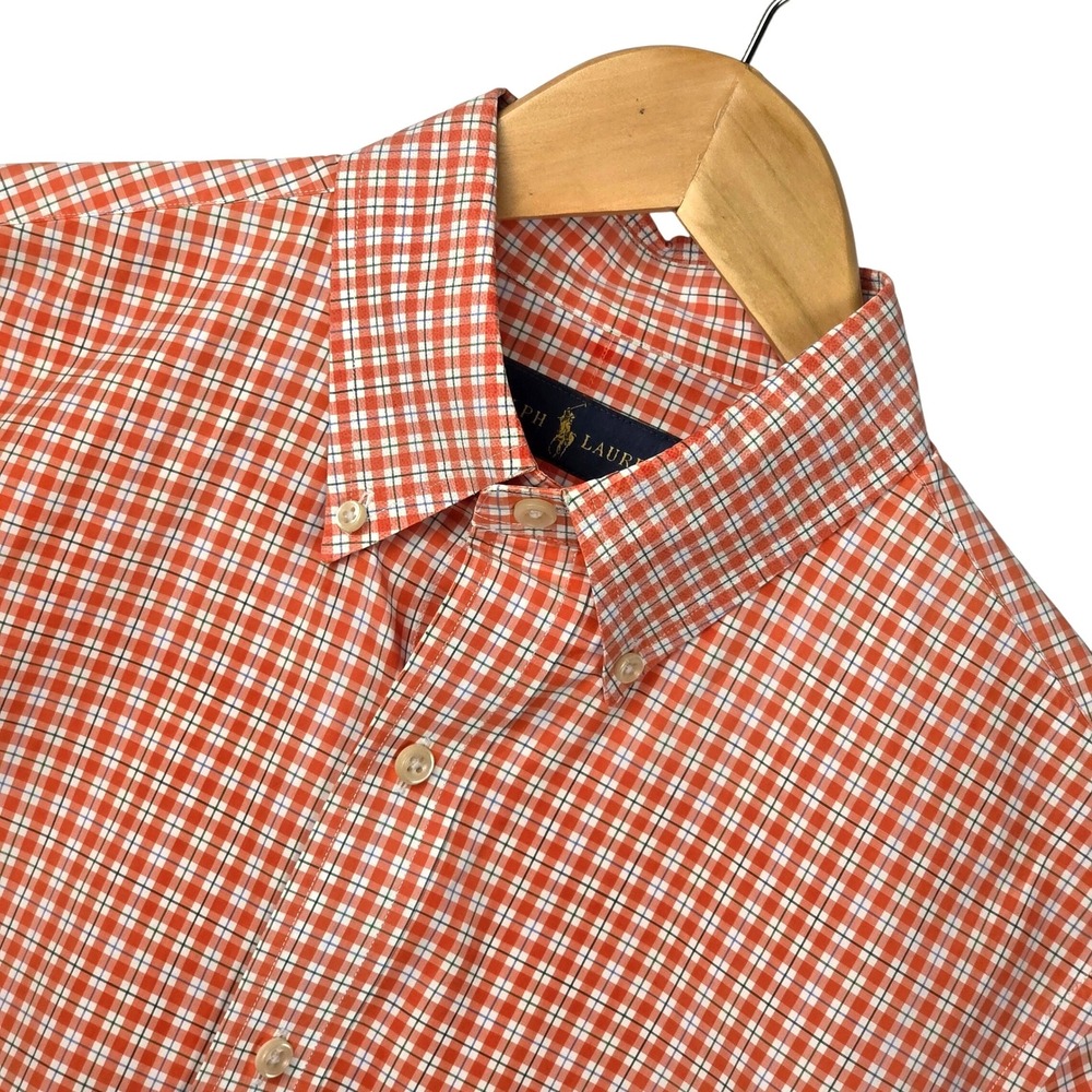 Polo Ralph Lauren Mens Button Down Shirt Size M Orange‎ Plaid Office Casual Prep